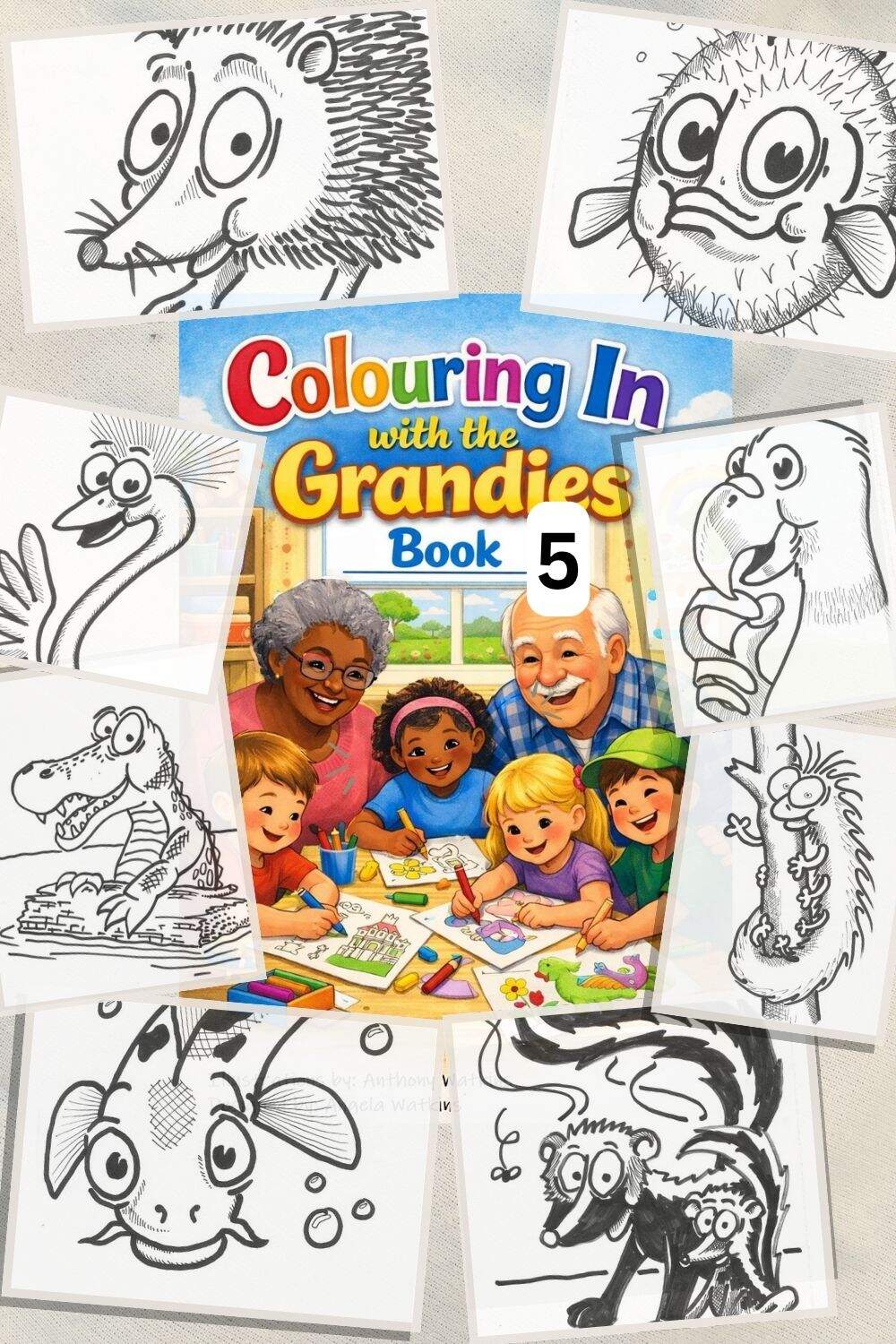 Colouring book pages designed for grandparents and grandchildren to enjoy together